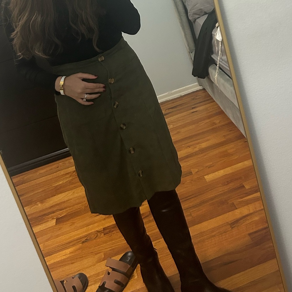 SHEIN Olive Green Button-Front Pencil Skirt